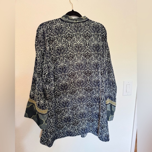 LIKE NEW Soft Surroundings Open Cardigan Kimono Velvet Boho Green Size 1X Plus E - Picture 2 of 6